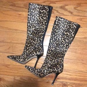 Manolo Blahnik Cheetah Pony Hair Tall Boots